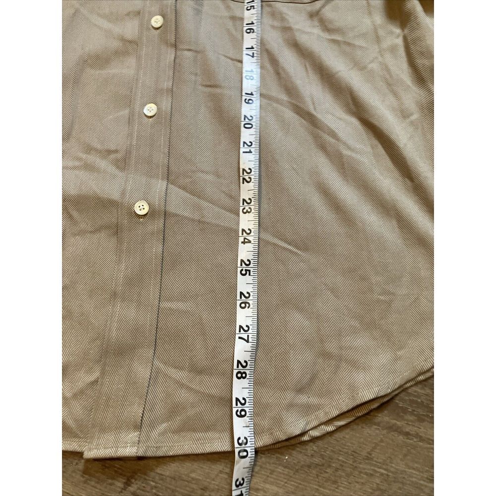 Turnbury Mens Tan Herringbone Button Down Shirt Long Sleeve Cotton Size M 33 - Picture 3 of 9